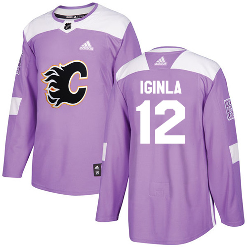 Adidas Flames #12 Jarome Iginla Purple Authentic Fights Cancer Stitched NHL Jersey - Click Image to Close
